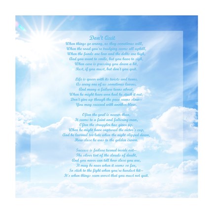 Framed Don&#39;t Quit - sky Print