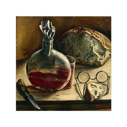 Framed Still Life with Jug of Wine, Bread and Glasses Print