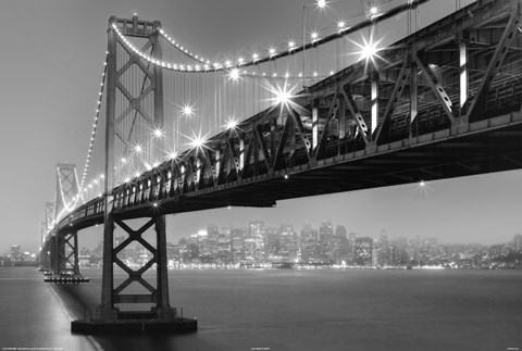 Framed Bay Bridge At Night Print