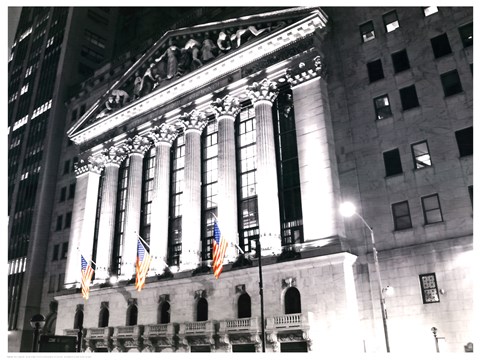 Framed New York Stock Exchange at Night Print
