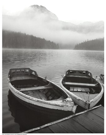 Framed Two Rowboats at Pier Print
