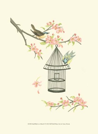 Framed Small Birds on a Branch I Print