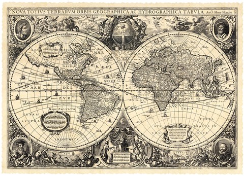 Framed Vintage World Map - Orbis Geographica Print