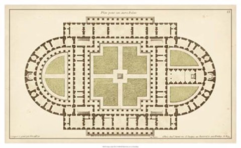 Framed Antique Garden Plan I Print