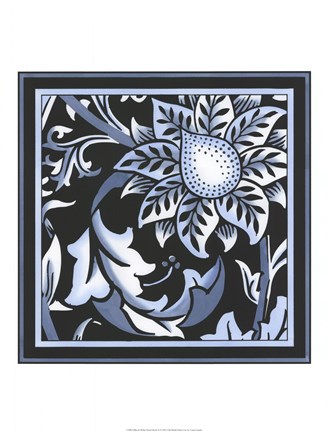 Framed Blue &amp; White Floral Motif II Print