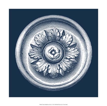 Framed Classic Medallion on Navy I Print