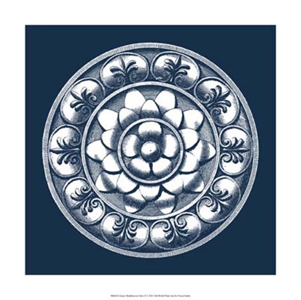 Framed Classic Medallion on Navy II Print