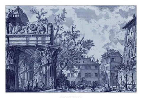 Framed Antique Blue View I Print