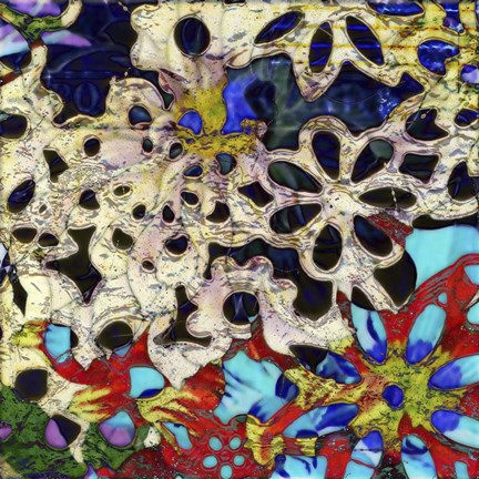 Framed Bejeweled Woodblock I Print