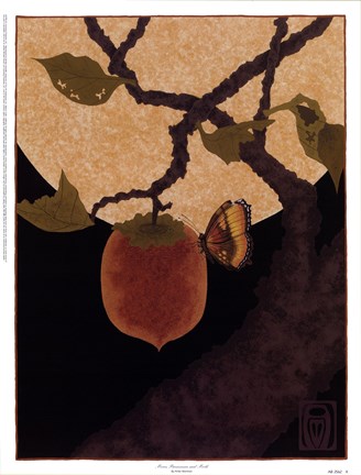 Framed Moon, Persimmon and Moth Print