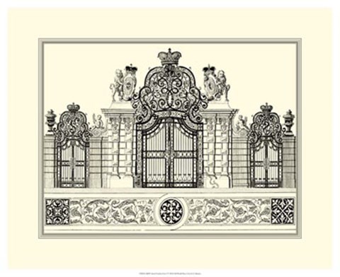 Framed B&amp;W Grand Garden Gate I Print