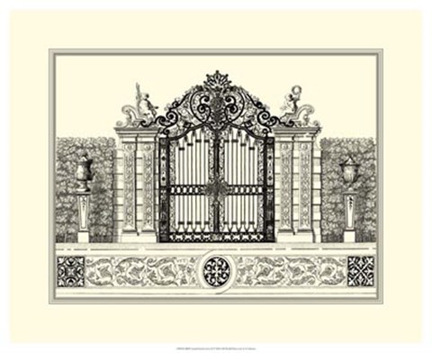 Framed B&amp;W Grand Garden Gate II Print