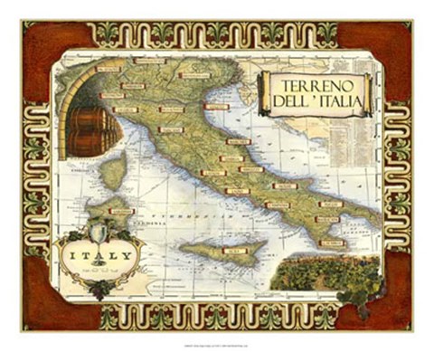 Framed Wine Map of Italy Print