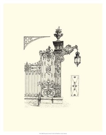 Framed B&amp;W Wrought Iron Gate IV Print
