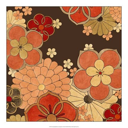 Framed Cascading Blooms in Tangerine I Print