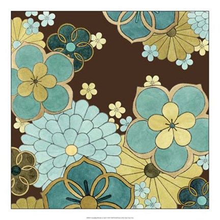 Framed Cascading Blooms in Teal I Print