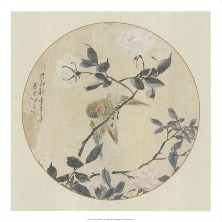 Framed Oriental Bird Silk I Print