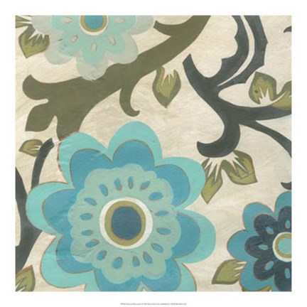 Framed Peacock Blossoms I Print