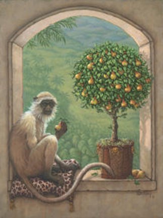 Framed Monkey and Pear Tree Print