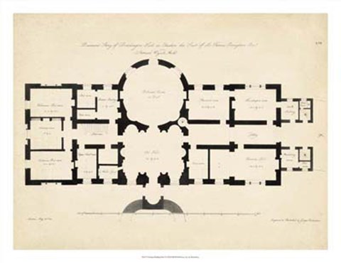Framed Antique Building Plan I Print
