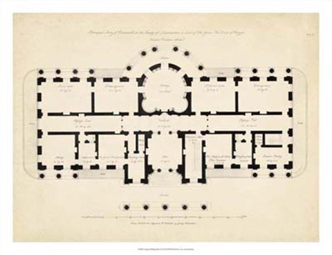 Framed Antique Building Plan II Print