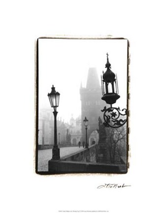 Framed Charles Bridge in Morning Fog I Print