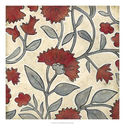 Framed Red &amp; Grey Floral I Print