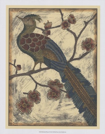 Framed Embroidered Pheasant II Print