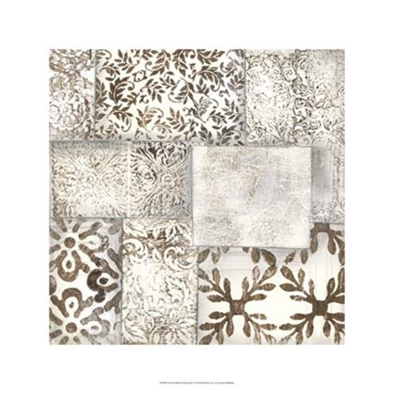Framed Neutral Patterned Patchwork II Print