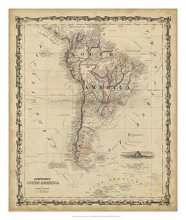 Framed Johnson&#39;s Map of South America Print