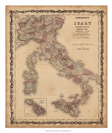 Framed Johnson&#39;s Map of Italy Print