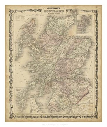 Framed Johnson&#39;s Map of Scotland Print
