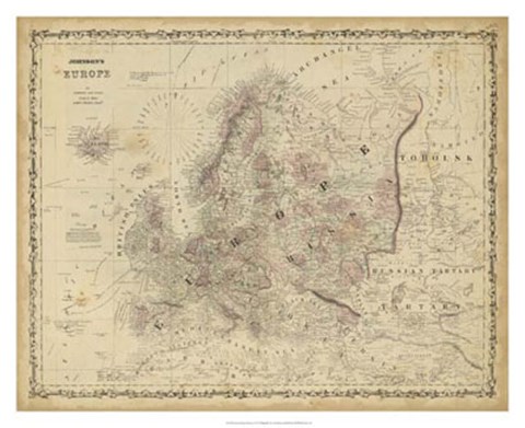 Framed Johnson&#39;s Map of Europe Print