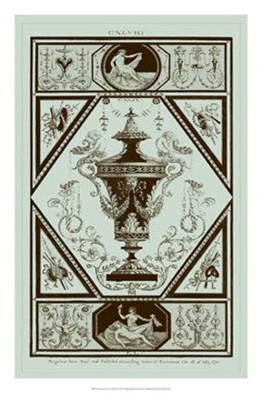 Framed Urns in Celadon I Print