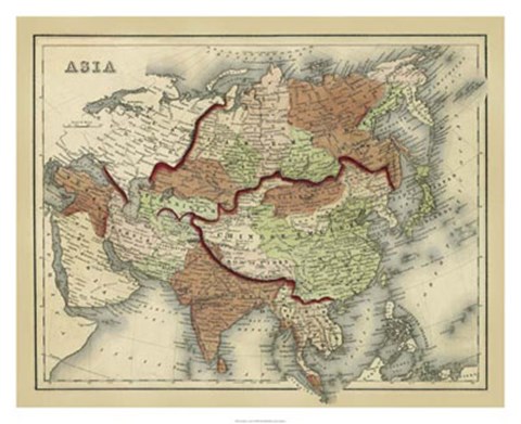 Framed Antique Map of Asia Print