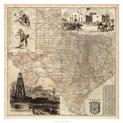 Framed Map of Texas Print