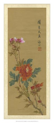Framed Oriental Floral Scroll I Print