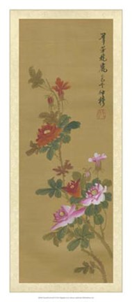 Framed Oriental Floral Scroll IV Print