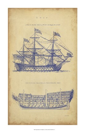 Framed Vintage Ship Blueprint Print