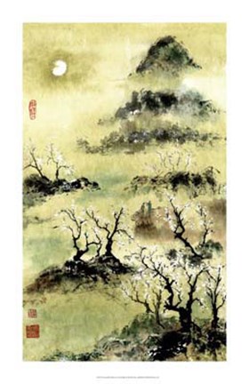 Framed Viewing Plum Blossoms in Moonlight Print