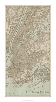Framed Tinted Map of New York Print