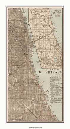 Framed Tinted Map of Chicago Print