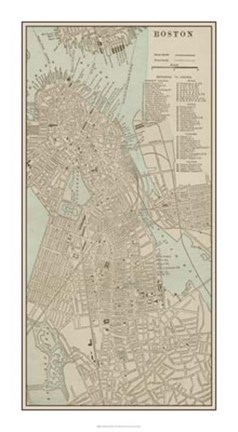 Framed Tinted Map of Boston Print