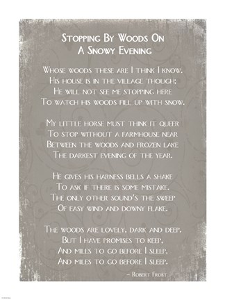 Framed Stopping By Woods On A Snowy Evening Poem by Robert Frost Print