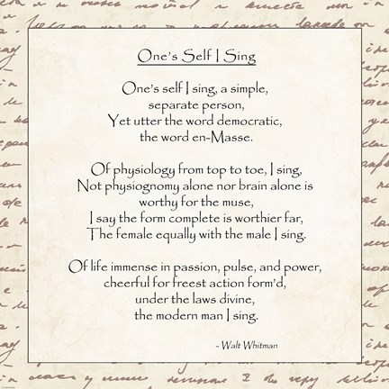 Framed One's Self I Sing by Walt Whitman Print