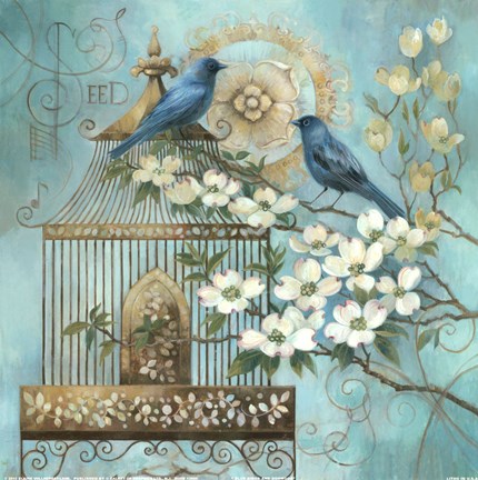 Framed Blue Birds and Dogwood Print