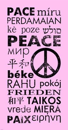 Framed Pink Peace Languages Print