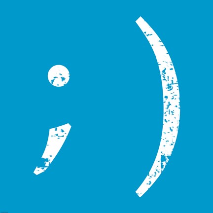 Framed Blue Wink Smiley Print