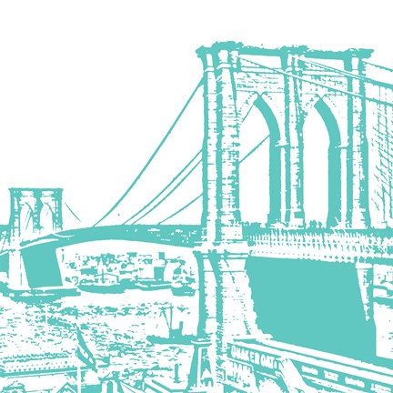 Framed Aqua Brooklyn Bridge Print