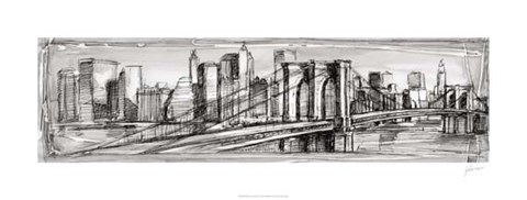 Framed Pen &amp; Ink Cityscape II Print